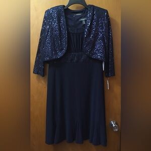 Elegant Navy Sequin Dress with Jacket